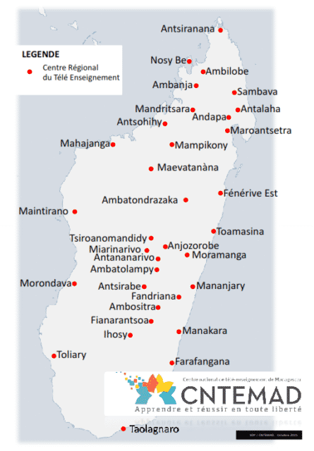 Les différents centres régionaux de CNTEMAD dans tout Madagascar