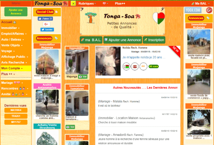 La nouvelle page d'accueil du site tonga-soa.com