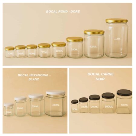Petits bocaux pour miel, confitures, soins naturels, ...