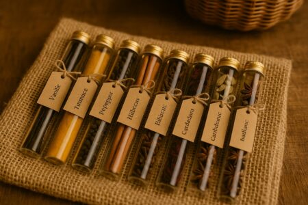 Tubes en verre pour épices, mariage, ...
